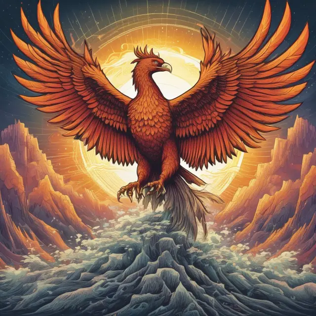 Image: A mythical Phoenix emerging from a pool of financial data and graphs, representing share buybacks.