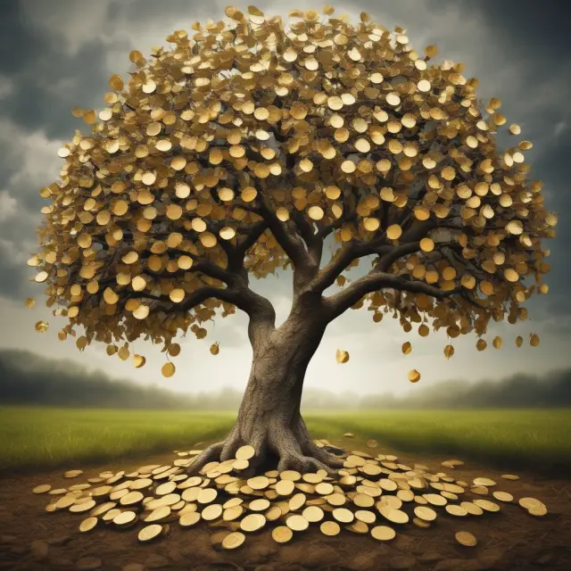 Institutional investors collecting golden apple coins (shares) from an Apple tree symbolizing company buybacks.