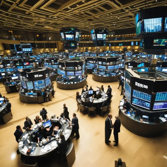 Traders on the bustling floor of a stock exchange execute transactions while monitoring share performance, overseen by regulators.