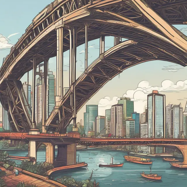 An image of a bridge made of gold coins and digital currencies connecting traditional investment structures with modern sharing economy platforms.