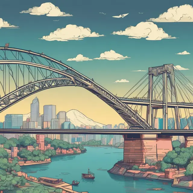 An image of a bridge connecting a traditional economy world with the modern, digital sharing economy platform, symbolizing collaboration.