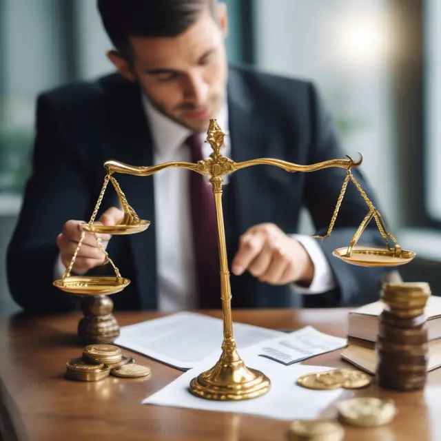 A wise investment manager holds a golden scale, assessing the Sharpe ratios of multiple funds to find those offering superior risk-adjusted performance.