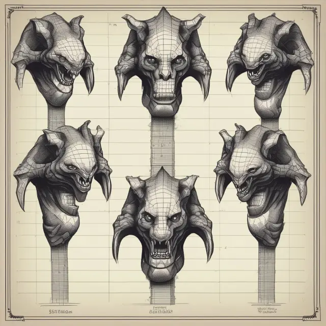 Three-headed beast holding charts depicting Sharpe ratios, each head representing a normal distribution; caution sign near the beasts