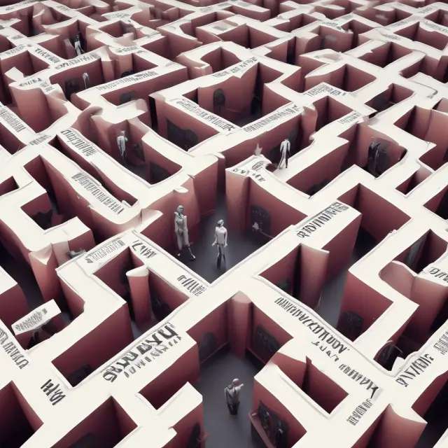 A complex labyrinth made up of mirrors, each labeled 