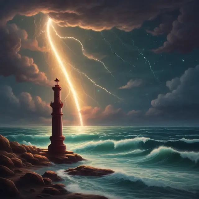 A shooting star pattern emerging from a tempestuous candlestick sea, highlighting market risks and the importance of confirmation and risk management.