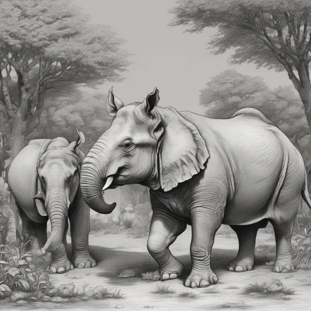 A naked rhinoceros selling options without securities contrasts with a covered elephant holding stocks while selling calls, symbolizing the risk differences in short option strategies