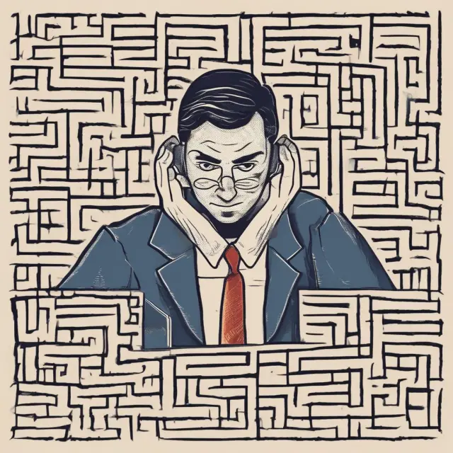 Trader navigating an emotional labyrinth filled with market trends, symbolizing the challenges and rewards of executing short call trades