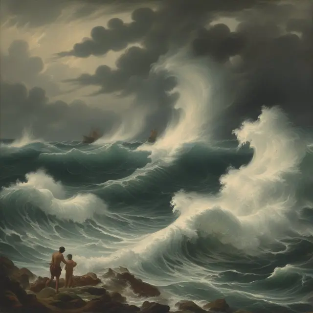 Short put writer at risk as the sea of financial markets surges, illustrating potential losses and assignment risk