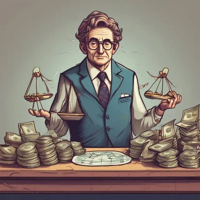 A short seller meticulously weighs potential profits and losses on a scale, as they carefully consider interest rates, margin requirements, fees, and crucial metrics for optimal returns.