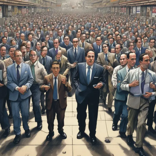 Traders in a frenzy, buying back shorted stocks amidst a rising market, symbolizing the need for short covering