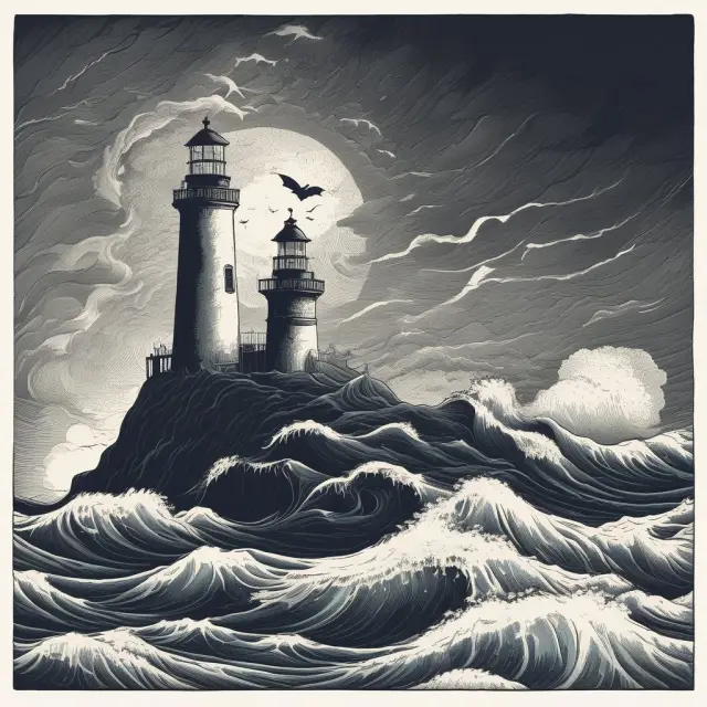 An image depicting short interest as a turbulent sea with investors sailing in the midst, while a lighthouse symbolizes the short interest ratio providing valuable insights into market depths