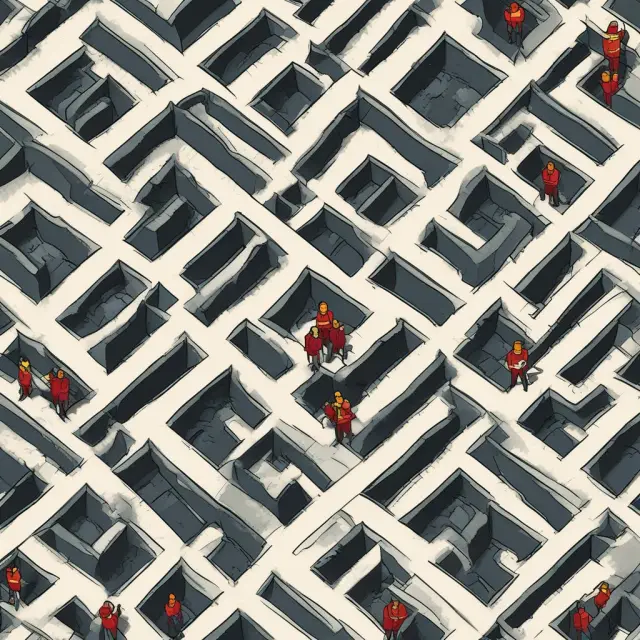 Guard dogs representing regulatory bodies overseeing short selling in a maze filled with interconnected short interest ratios