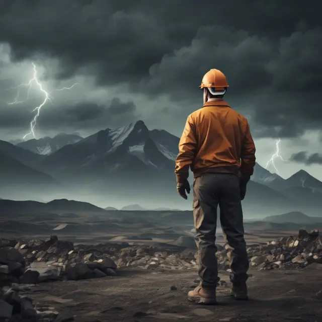 Miner bravely navigating stormy mining landscape with unpredictable commodity prices