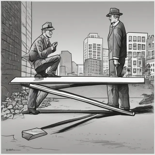 Visualization of a seesaw representing fixed rent and variable labor wages in the short run