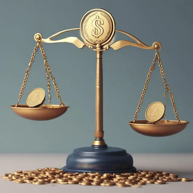 Scales tilting downward filled with coins symbolizing initial margin for short selling. Inscription: 