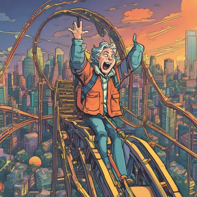 A short seller navigating the complexities of real estate markets, riding a rollercoaster to capitalize on opportunities and mitigate risks