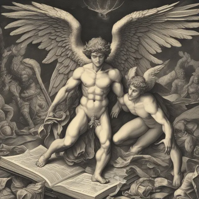 A lawbook symbolizing regulations and Rule SHO with a guardian angel vs. a naked short seller attempting to manipulate stock prices