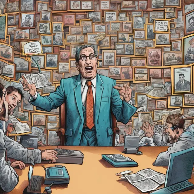 A chaotic scene of short sellers buying back shares amidst a sudden price surge, illustrating the essence of a short squeeze