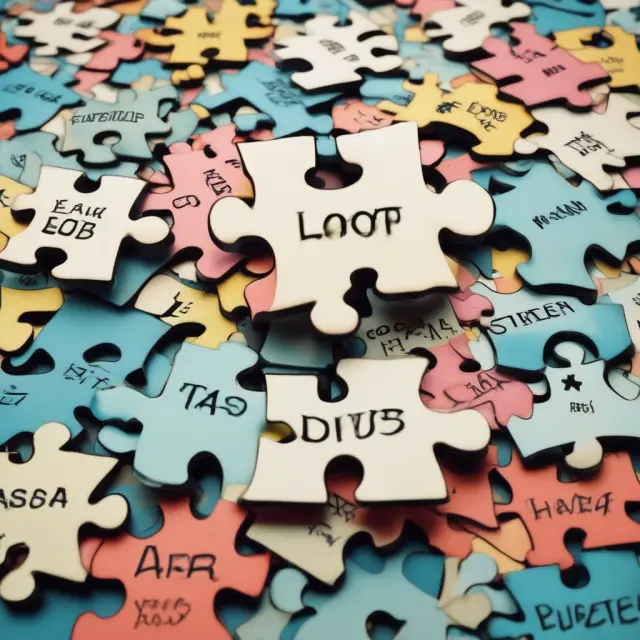 Metaphorical illustration of various types of short-term debt as interconnected puzzle pieces: bank loans, accounts payable, commercial paper, salaries, lease payments, and income taxes payable