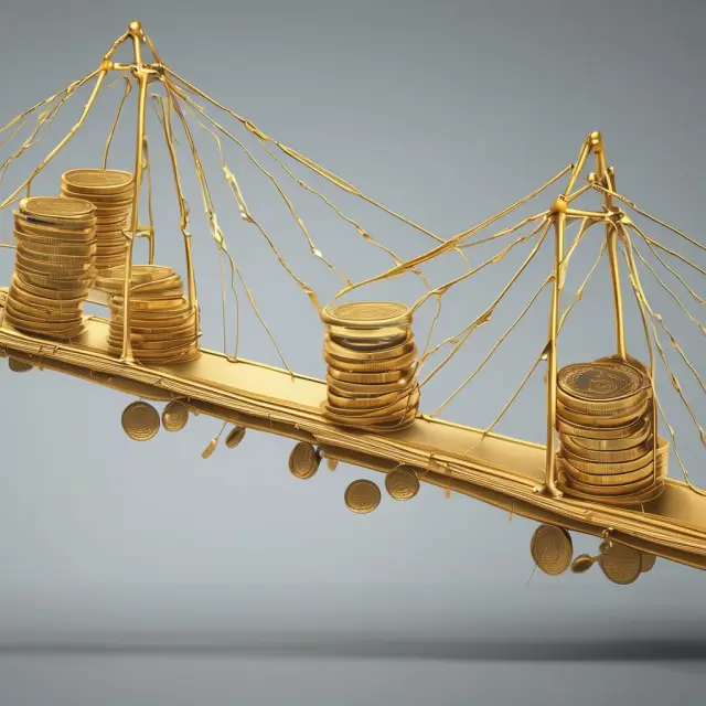 Golden bridge connecting banks, representing short-term loans filling the gap for working capital needs.
