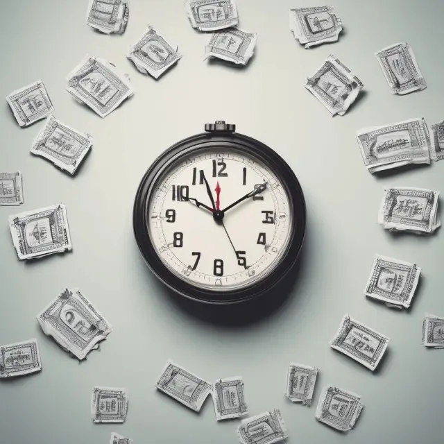 Payroll clock representing employee salaries. Short-term debt stacked around it, emphasizing their connection to cash flow