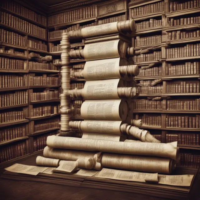 An image of an ancient library with scrolls transforming into modern business graphs and charts, representing various companies