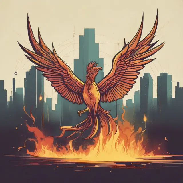 Phoenix rising above economic graph, illustrating business resilience during shutdowns
