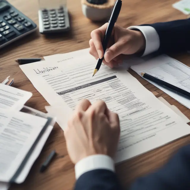Borrower signing loan papers in the midst of financial calculations for a signature loan