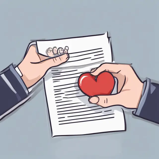 Cosigners play a crucial role in loan applications: two hands, one signing a contract and the other holding a heart, emphasizing their commitment to your financial success.