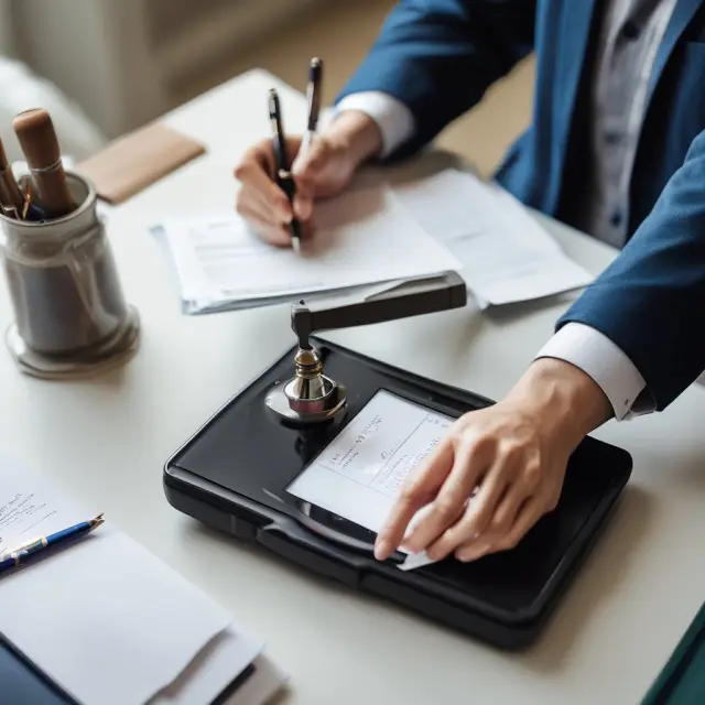 A person weighing the decision between a signature loan (one hand holding a pen) and a personal loan (other hand holding a document), symbolizing their comparison process.