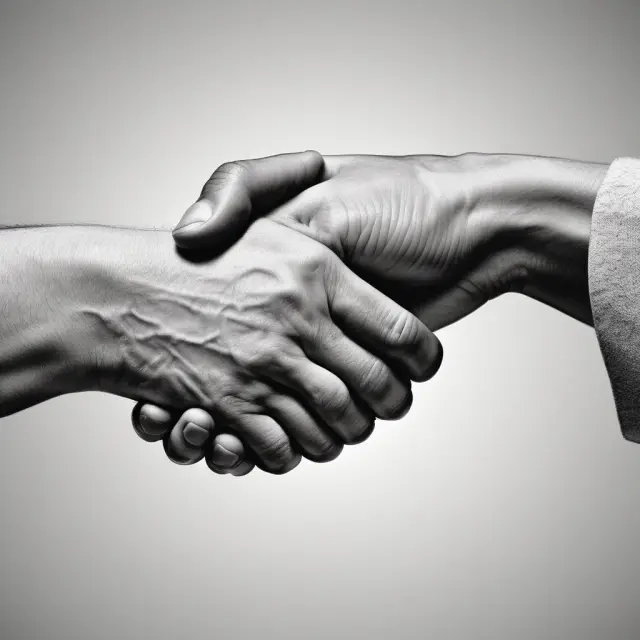 Two hands symbolizing partners crafting a silent business agreement. One hand signs the document, while the other, representing a silent partner, remains hidden.