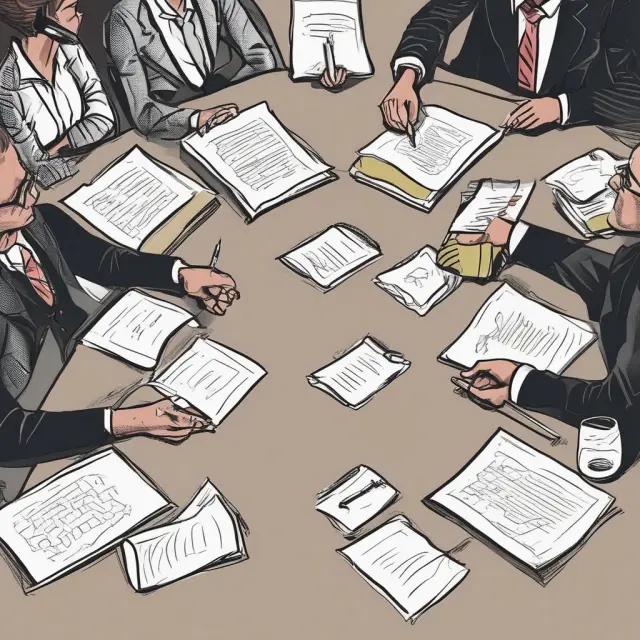 Partners signing silent partnership agreements at a roundtable with quills and scrolls