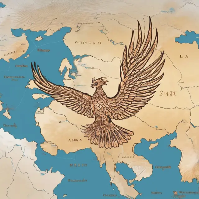 An image of a mythical Phoenix reborn from the ashes of the ancient Silk Road, symbolizing China