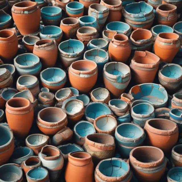 A metaphorical image of siloed departments represented by broken pots yearning for unity and collaboration.