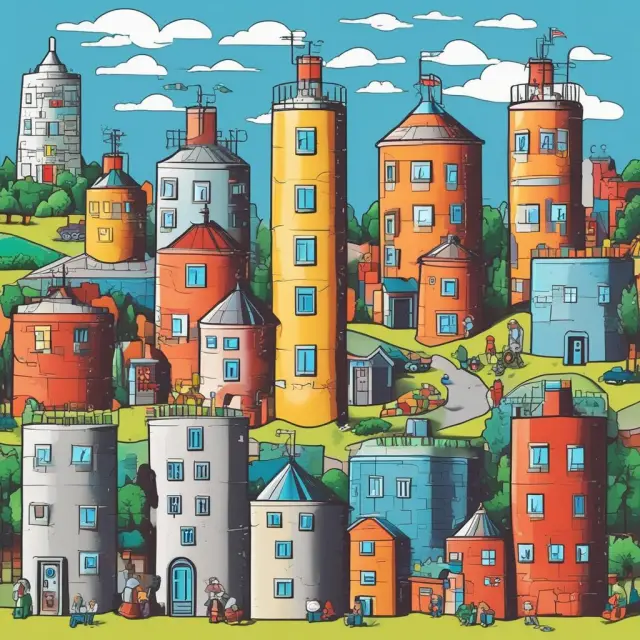 Jigsaw pieces representing diverse departments forming a complete image, symbolizing cooperation and communication to break down organizational silos.