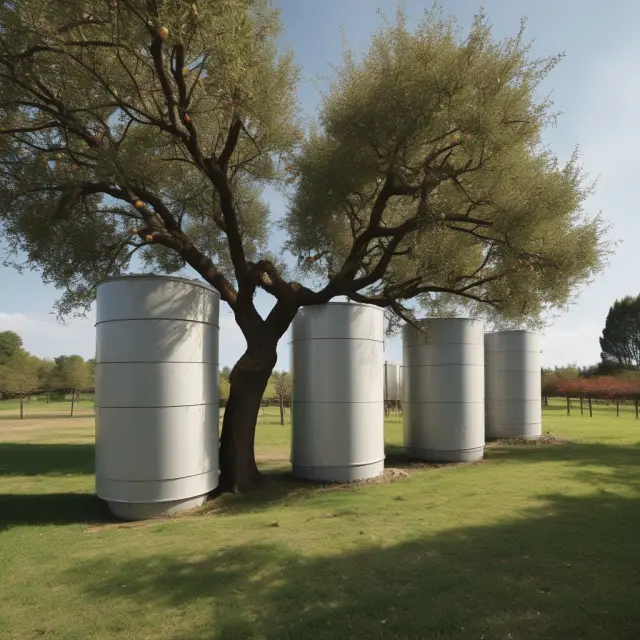 Trees representing departments joining forces, forming an interconnected orchard symbolizing information sharing and collaboration