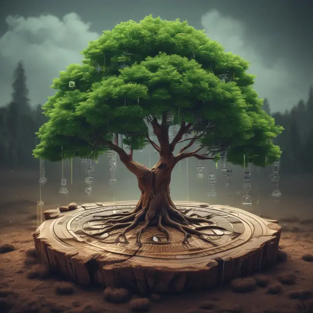 A thriving cryptocurrency venture represented by a tree taking root in regulatory compliance, surrounded by branches symbolizing institutional investors