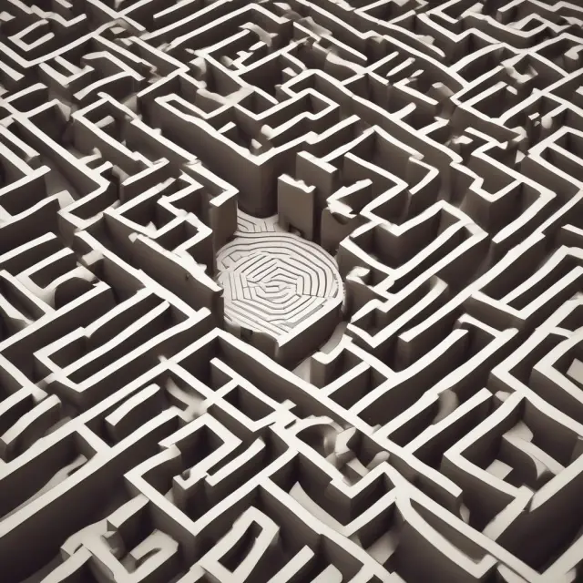 An intricate maze with legal papers lining the walls illustrates the regulatory challenges of implementing a Simple Agreement for Future Tokens (SAFT)