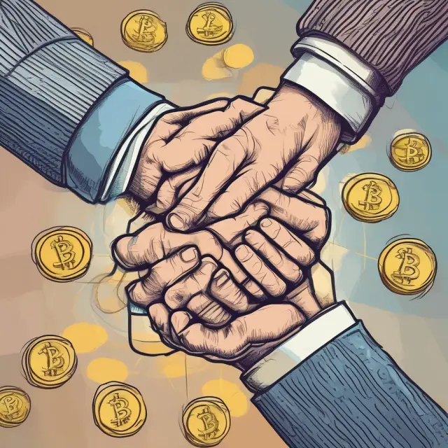 An image of two hands shaking on a cryptocurrency investment contract, symbolizing a Simple Agreement for Future Tokens (SAFT)