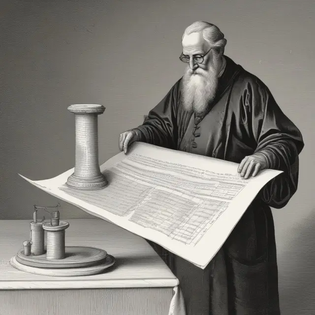 Mathematician reveals simple interest formula scroll, illustrating the calculation of interest on a loan or investment.