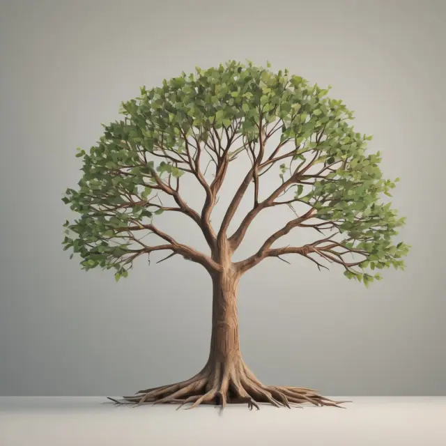 A tree symbolizing the benefits of simple interest loans, featuring constant growth with branches representing lower borrowing costs and simplicity