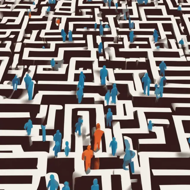 Institutional investors tackling common simple interest questions, depicted as navigating a maze filled with numbers and calculations