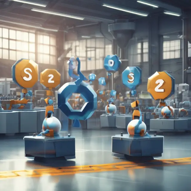 Sigma symbols engage in a dance on a lean production line, illustrating the harmony between Six Sigma