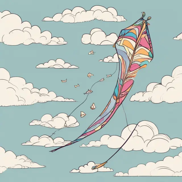 A kite flying above with a long, asymmetrical tail illustrating Skewness