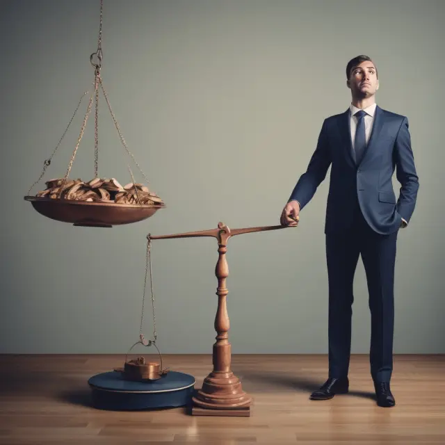 Fund manager with personal fortune invested (skin in the game) on a scale, balanced between active and passive investment strategies