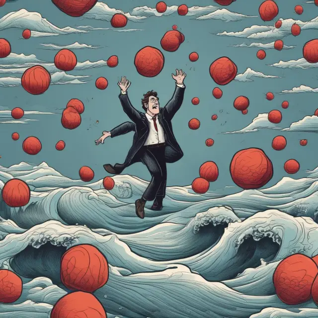 An image featuring someone juggling multiple regulation balls while standing in the middle of a stormy sea, symbolizing institutional investors navigating the S&L Crisis.