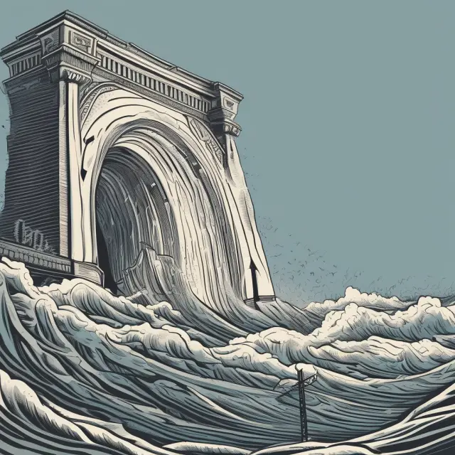 Image of hands releasing a dam symbolizing deregulation, causing a wave of risky loans for S&Ls