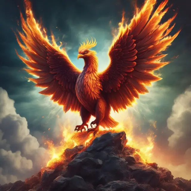 A phoenix emerging from a pile of financial papers, symbolizing FIRREA