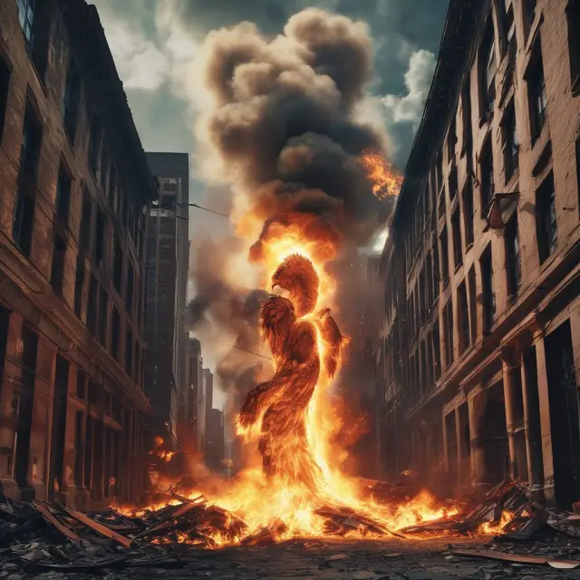 A phoenix emerging from the ruins, symbolizing the banking industry