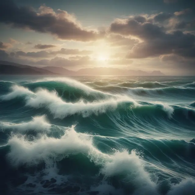A turbulent ocean symbolizing the Forex market, with slippage depicted as unpredictable currents causing deviations from intended exchange rates